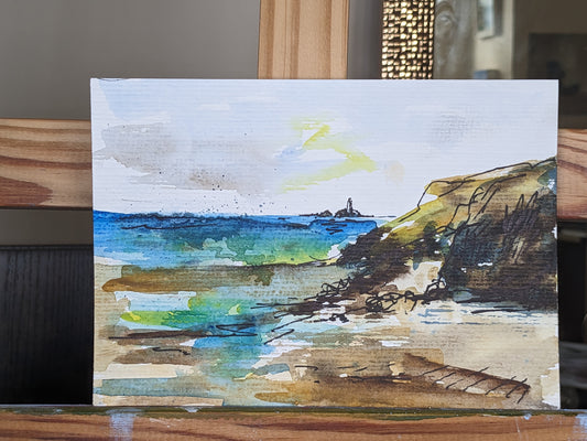 Watercolour Sketch for 'Godrevy Lighthouse from Hayle' [Art For Youth London Exhibition, 2023]